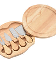 RJ Legend Round Wooden Cheese Board and Knife Set, 5-Piece