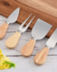 RJ Legend Round Wooden Cheese Board and Knife Set, 5-Piece