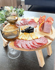 RJ Legend Portable Wooden Round Picnic Table with Wine Glass Holders, 12.6" x 16"
