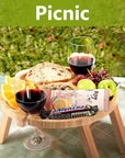 RJ Legend Portable Wooden Round Picnic Table with Wine Glass Holders, 12.6" x 16"