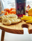 RJ Legend Portable Wooden Round Picnic Table with Wine Glass Holders, 12.6" x 16"