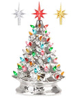 RJ Legend Ceramic Tree, Cordless Multiple Color LED Bulbs , Handcrafted & Hand Painted - 15" Silver Color