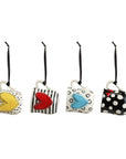 RJ Legend 3 Ounce Ceramic, Handcrafted Stoneware Polka Dot Stripes Molded Hearts Mugs, Art Pod Mugs, Coffee Cup, Coffee Ornament Mugs Set of 4, Assorted Colors