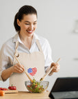 Cozyville Apron, 100% Cotton Canvas Chef Apron - USA Flag - Beige
