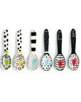 RJ Legend 5.5 Inch Ceramic, Handcrafted Stoneware Polka Dot-Stripes Heart Art, Round Small Soup Spoons, Serving Spoons Tableware Set of 6, Assorted Colors