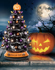 RJ Legend Ceramic Tree, 15" Handcraft Cordless with Pumpkin Head, LED Light Bulbs, - Black