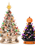 RJ Legend Ceramic Tree, Cordless with Multicolor LEDs, 2pcs Set - 15" & 9"