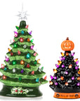 RJ Legend Ceramic Tree, Cordless with Multicolor LEDs, 2pcs Set - 15" & 9"