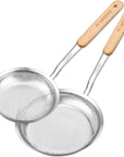 RJ Legend Stainless Steel With Wooden Handle Kitchen Utensil , 2 Pcs Set - Skimmer Strainer - Pasta Basket