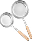 RJ Legend Stainless Steel With Wooden Handle Kitchen Utensil , 2 Pcs Set - Skimmer Strainer - Pasta Basket