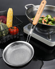 RJ Legend Stainless Steel With Wooden Handle Kitchen Utensil , 2 Pcs Set - Skimmer Strainer - Pasta Basket