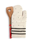 RJ Legend Red Heart Stripe Pattern Pure Thick Cotton Oven Mitt, Heat Resistant Padded Oven Glove, and 12-Inch Round Handle Non-Stick Cookware Wood Spatula Set