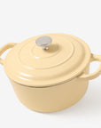 RJ Legend 1.9 Quart Cast Iron Pot, Enameled Cast Iron Pot, Dutch Oven Pot, Non-Stick, Round Braiser with Loop Handles, Beige