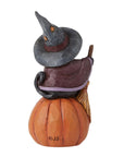 RJ Legend Black Cat on Pumpkin Mini Figurine, Black Cat Decor, Halloween Decoration, Spooky Ornament
