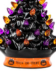 RJ Legend Ceramic Tree, 9" Handcraft Cordless with Pumpkin Head, LED Light Bulbs, - Black