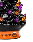 RJ Legend Ceramic Tree, 9" Handcraft Cordless with Pumpkin Head, LED Light Bulbs, - Black