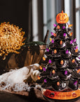RJ Legend Ceramic Tree, 15" Handcraft Cordless with Pumpkin Head, LED Light Bulbs, - Black