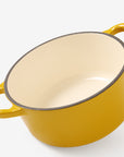 RJ Legend 1.9 Quart Cast Iron Pot, Enameled Cast Iron Pot, Dutch Oven Pot, Non-Stick, Round Braiser with Loop Handles, Mustard Yellow