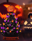 RJ Legend Ceramic Tree, 9" Handcraft Cordless with Pumpkin Head, LED Light Bulbs, - Black