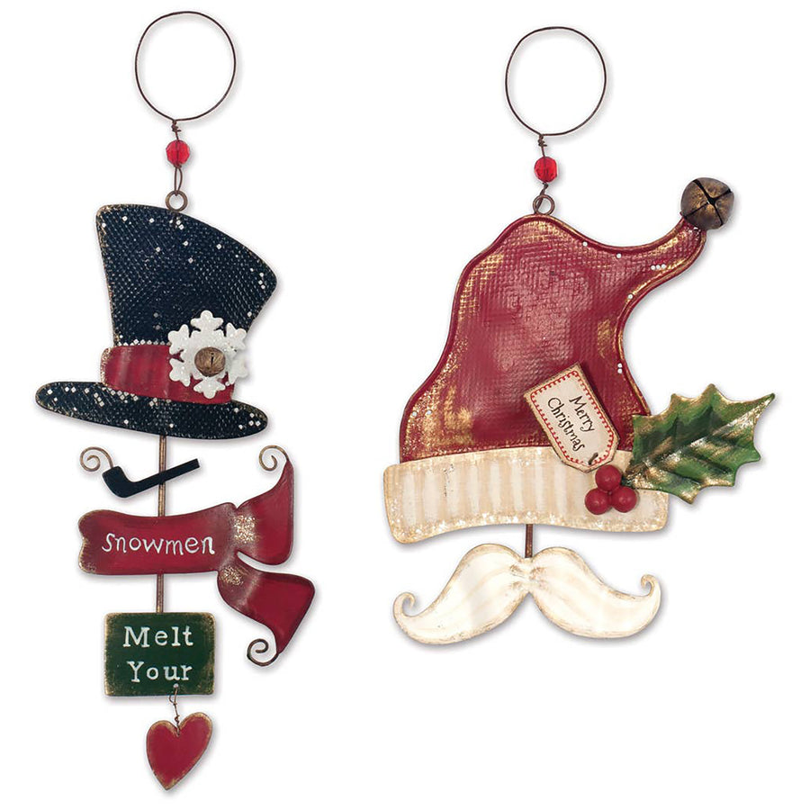 RJ Legend Hat Ornaments, Small Holiday Decoration, Metal Christmas Decorations, Hanging Winter Decorations, 2 Assorted