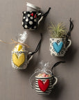 RJ Legend 3 Ounce Ceramic, Handcrafted Stoneware Polka Dot Stripes Molded Hearts Mugs, Art Pod Mugs, Coffee Cup, Coffee Ornament Mugs Set of 4, Assorted Colors