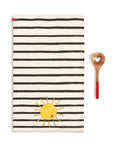 RJ Legend Sun-Stripes 11 Inch Kitchen Cotton Dish Towel, Absorbent Drying Cloth, and Natural Wooden, Non-Stick Kitchen Cooking Utensil Heart Spoon Set