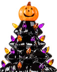 RJ Legend Ceramic Tree, 15" Handcraft Cordless with Pumpkin Head, LED Light Bulbs, - Black