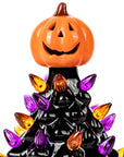 RJ Legend Ceramic Tree, 9" Handcraft Cordless with Pumpkin Head, LED Light Bulbs, - Black