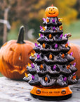 RJ Legend Ceramic Tree, 15" Handcraft Cordless with Pumpkin Head, LED Light Bulbs, - Black