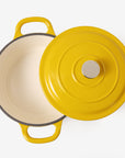 RJ Legend 1.9 Quart Cast Iron Pot, Enameled Cast Iron Pot, Dutch Oven Pot, Non-Stick, Round Braiser with Loop Handles, Mustard Yellow