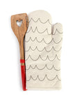 RJ Legend Fish-Wave Pattern Pure Thick Cotton Oven Mitt, Heat Resistant Padded Oven Glove, and 12-Inch Round Handle Non-Stick Cookware Wood Spatula Set