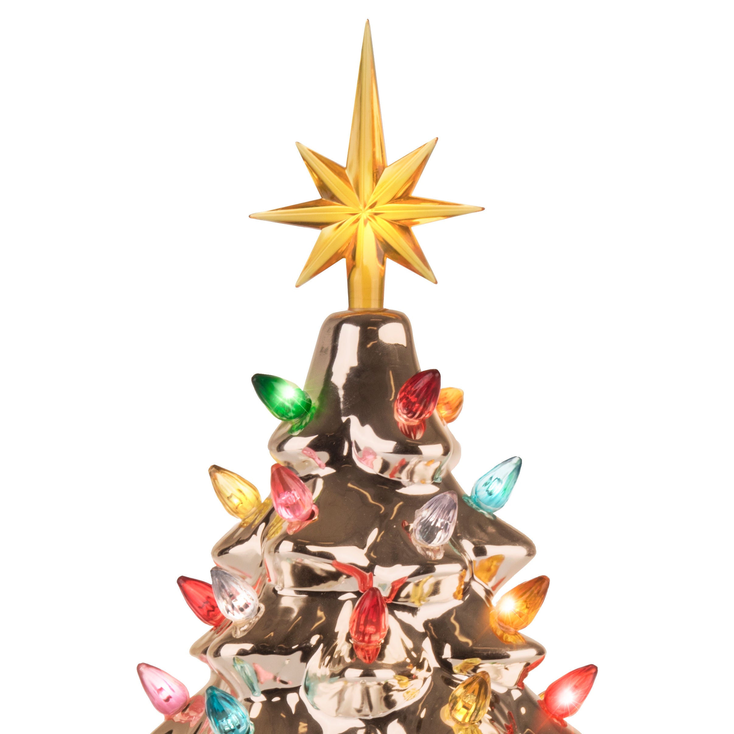 RJ Legend Ceramic Tree 15" with Stars, LED Bulbs, Light Champagne