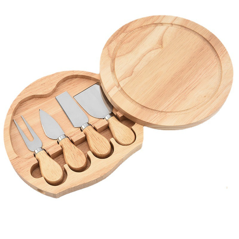 RJ Legend Round Wooden Cheese Board and Knife Set, 5-Piece