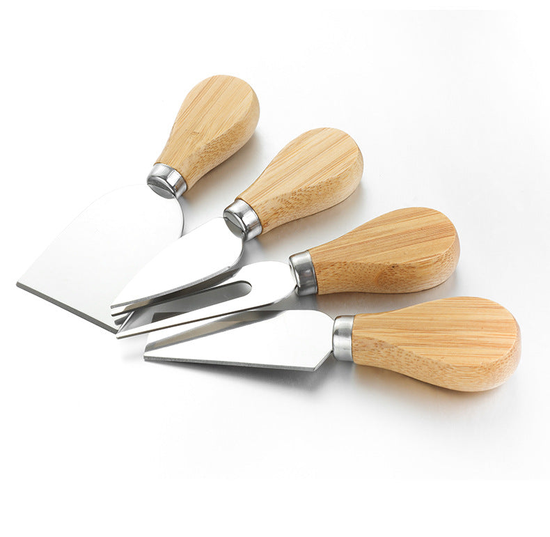 RJ Legend Round Wooden Cheese Board and Knife Set, 5-Piece