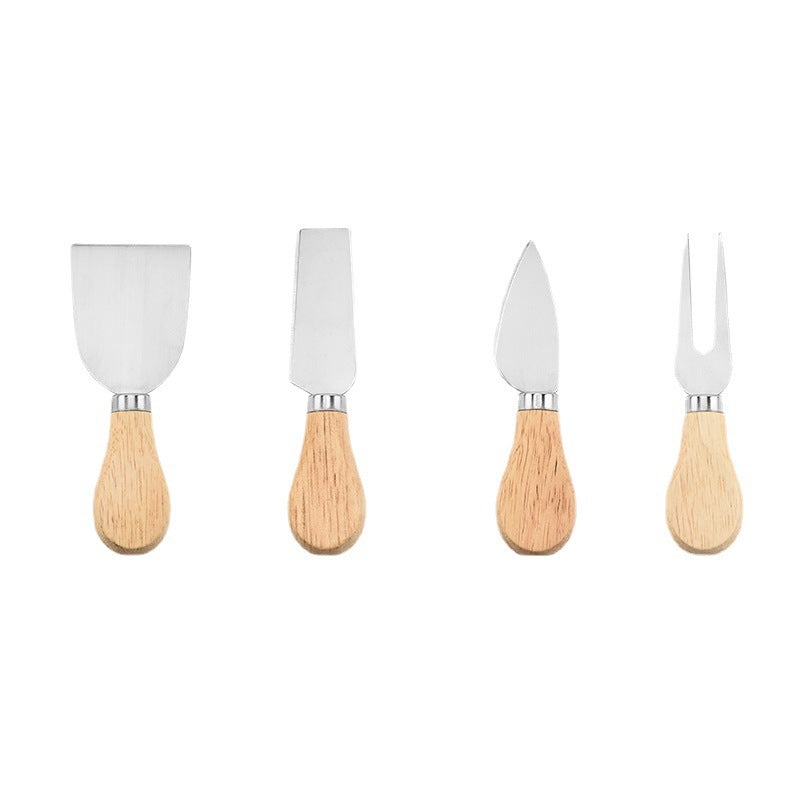 RJ Legend Round Wooden Cheese Board and Knife Set, 5-Piece