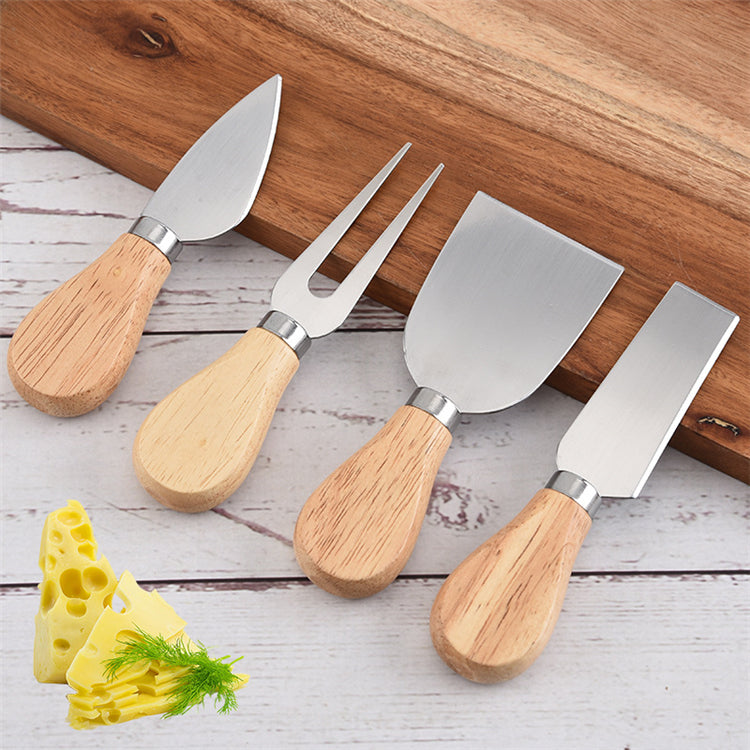 RJ Legend Round Wooden Cheese Board and Knife Set, 5-Piece