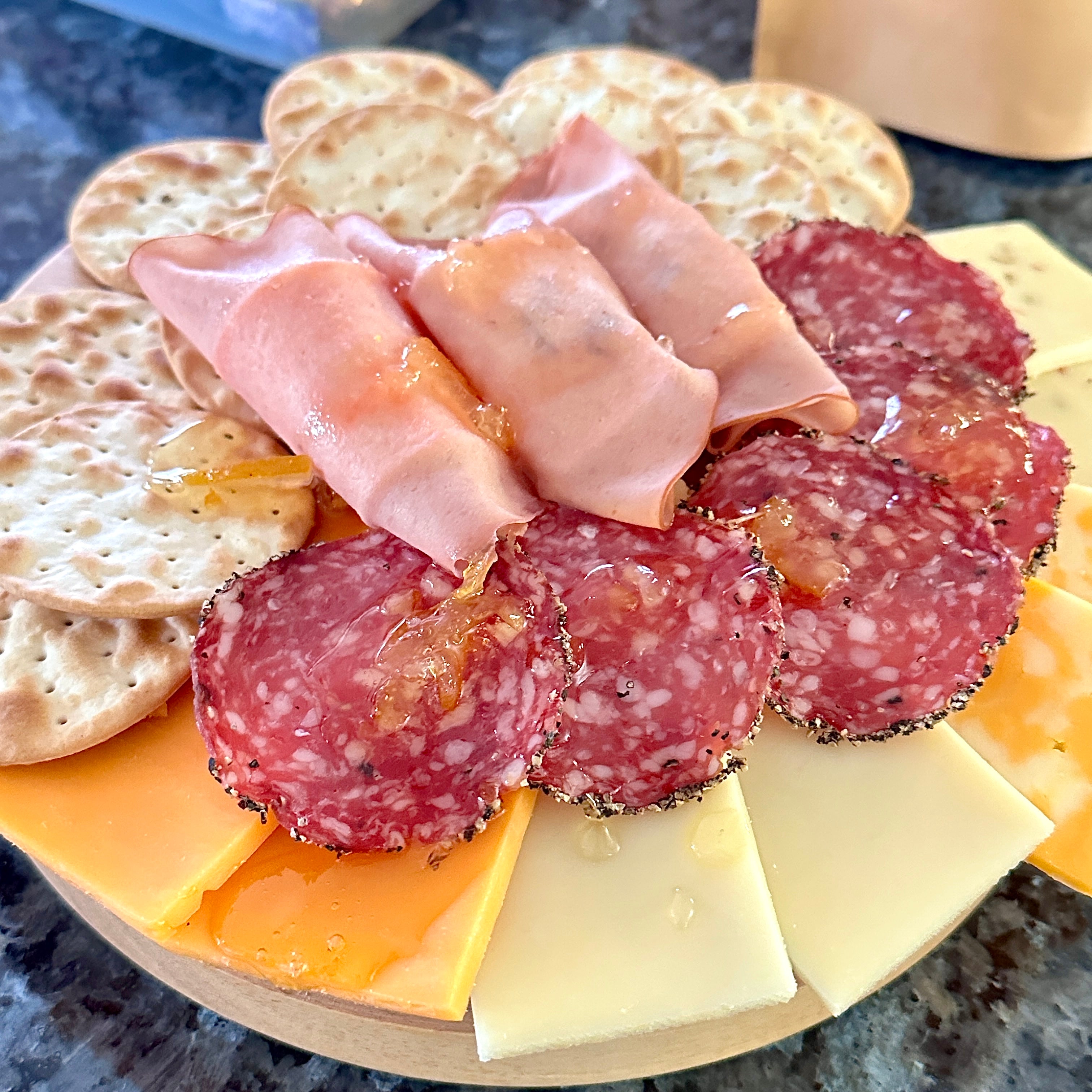 RJ Legend Round Wooden Cheese Board and Knife Set, 5-Piece