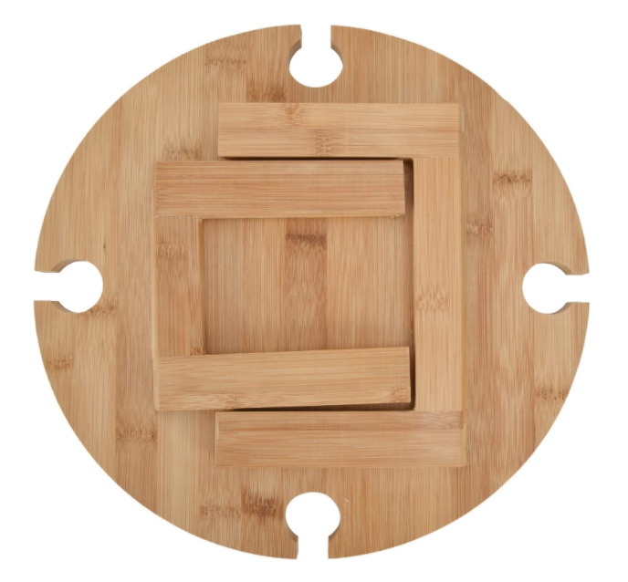 RJ Legend Portable Wooden Round Picnic Table with Wine Glass Holders, 12.6" x 16"