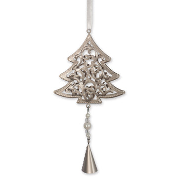 RJ Legend Pearl & Bell Tree Decoration, Small Christmas Ornament, Winter Decor