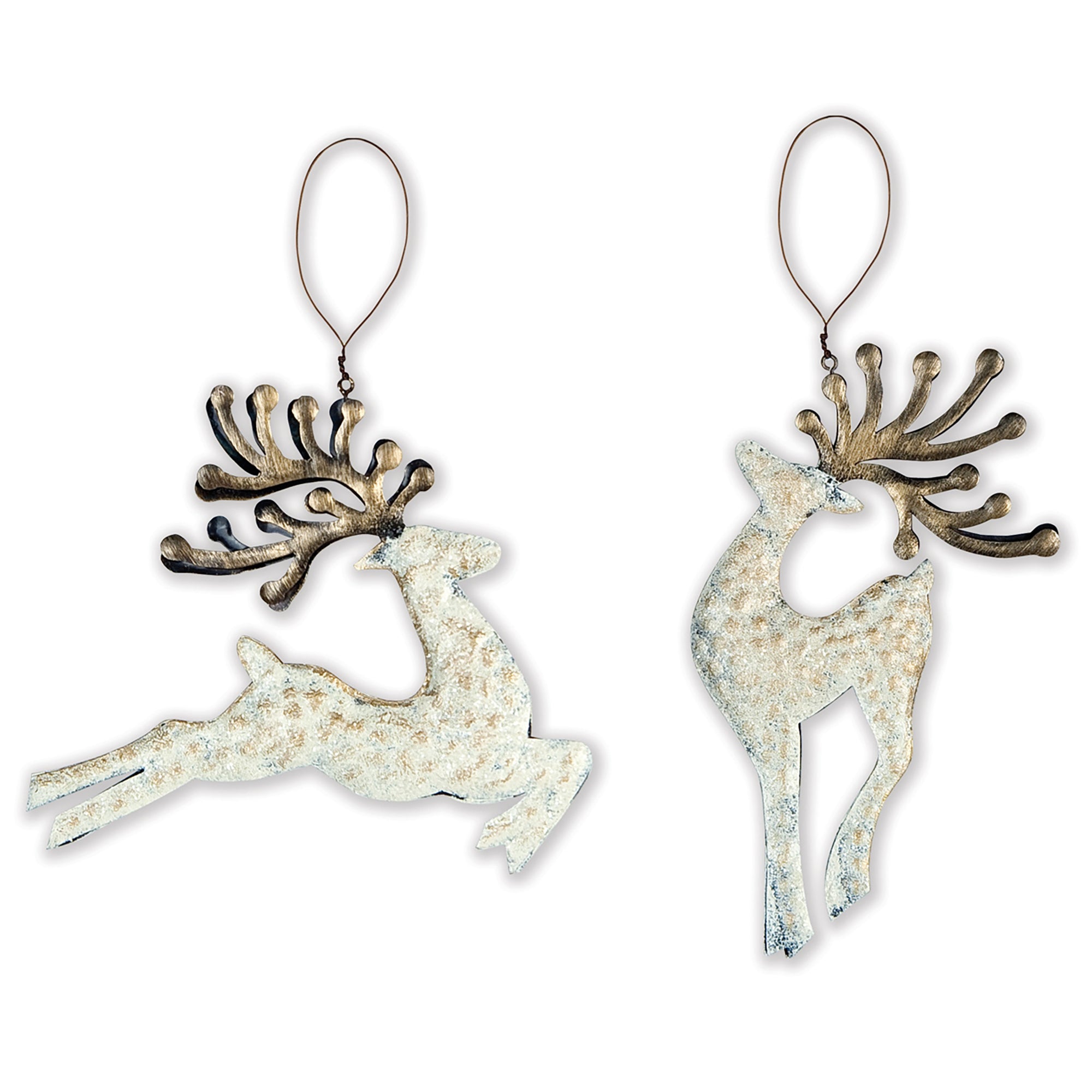 RJ Legend Graceful Reindeer Ornaments, Small Holiday Decoration, Metal Christmas Decorations, Hanging Winter Decorations, 2 Assorted
