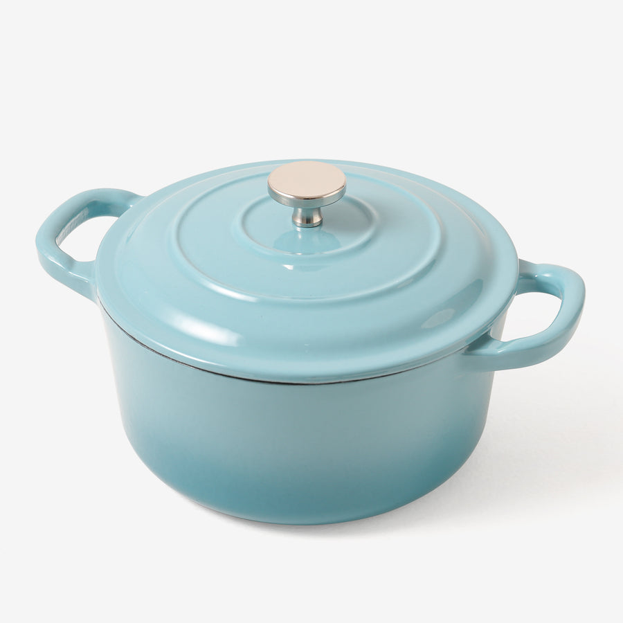 RJ Legend 1.9 Quart Cast Iron Pot, Enameled Cast Iron Pot, Dutch Oven Pot, Non-Stick, Round Braiser with Loop Handles, Blue