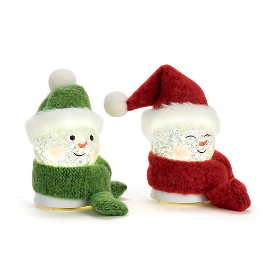 RJ Legend Lit Merry & Bright Snowmen Snowglobe Ornaments, Christmas Decorations, Home Decor, LED Globe, 2 Assorted
