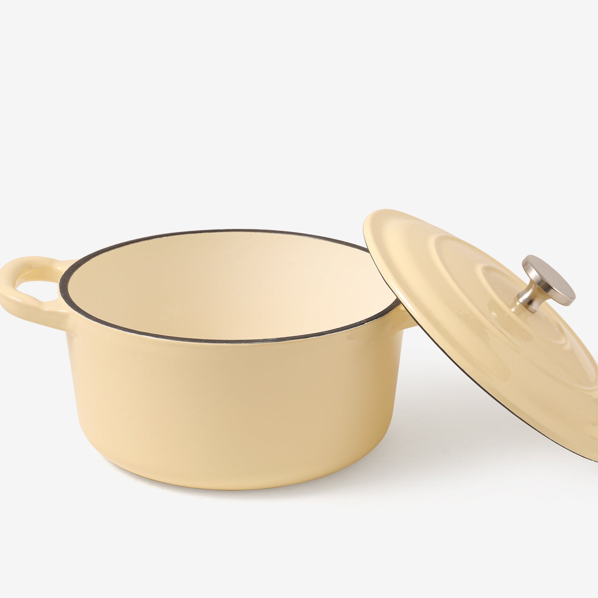 RJ Legend 1.9 Quart Cast Iron Pot, Enameled Cast Iron Pot, Dutch Oven Pot, Non-Stick, Round Braiser with Loop Handles, Beige