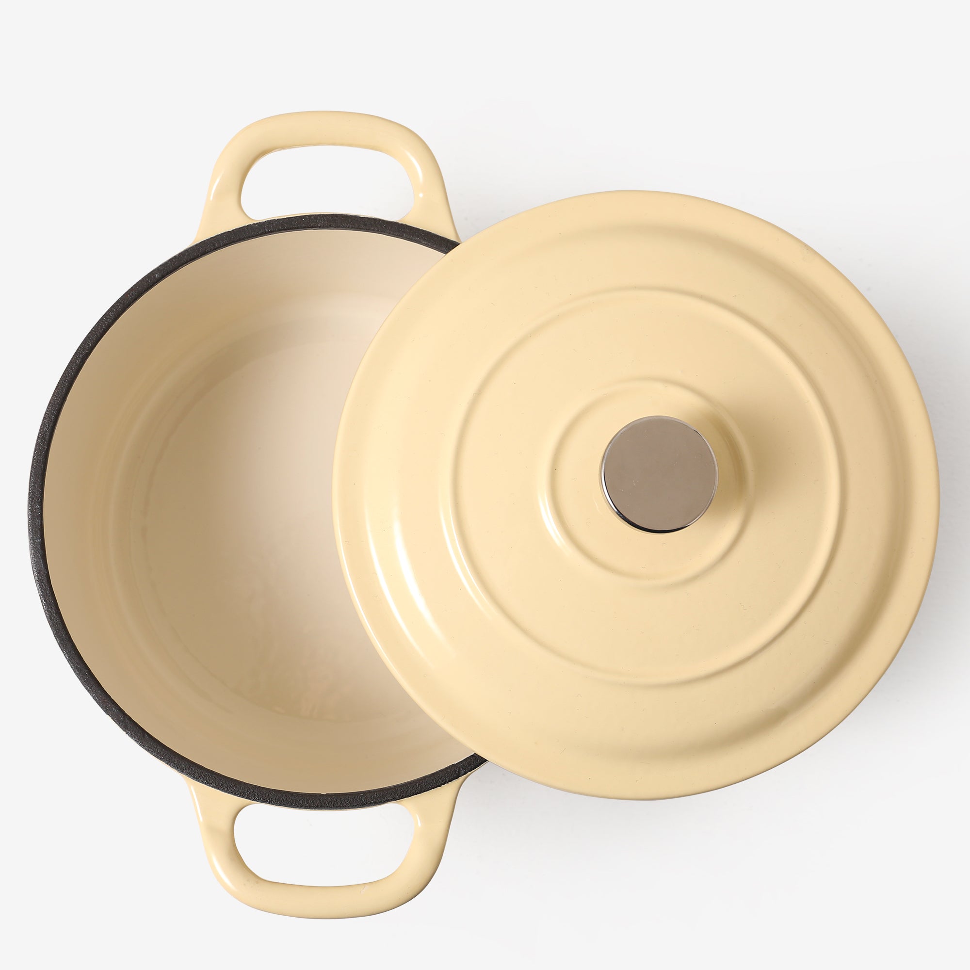 RJ Legend 1.9 Quart Cast Iron Pot, Enameled Cast Iron Pot, Dutch Oven Pot, Non-Stick, Round Braiser with Loop Handles, Beige