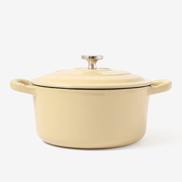 RJ Legend 1.9 Quart Cast Iron Pot, Enameled Cast Iron Pot, Dutch Oven Pot, Non-Stick, Round Braiser with Loop Handles, Beige