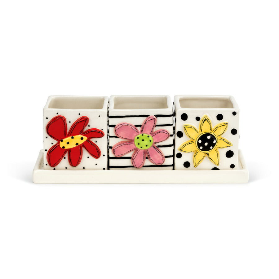 3 inch ceramic flower pots RJ Legend 3 Inch Ceramic Flower Pots Set with Tray, Set of 3