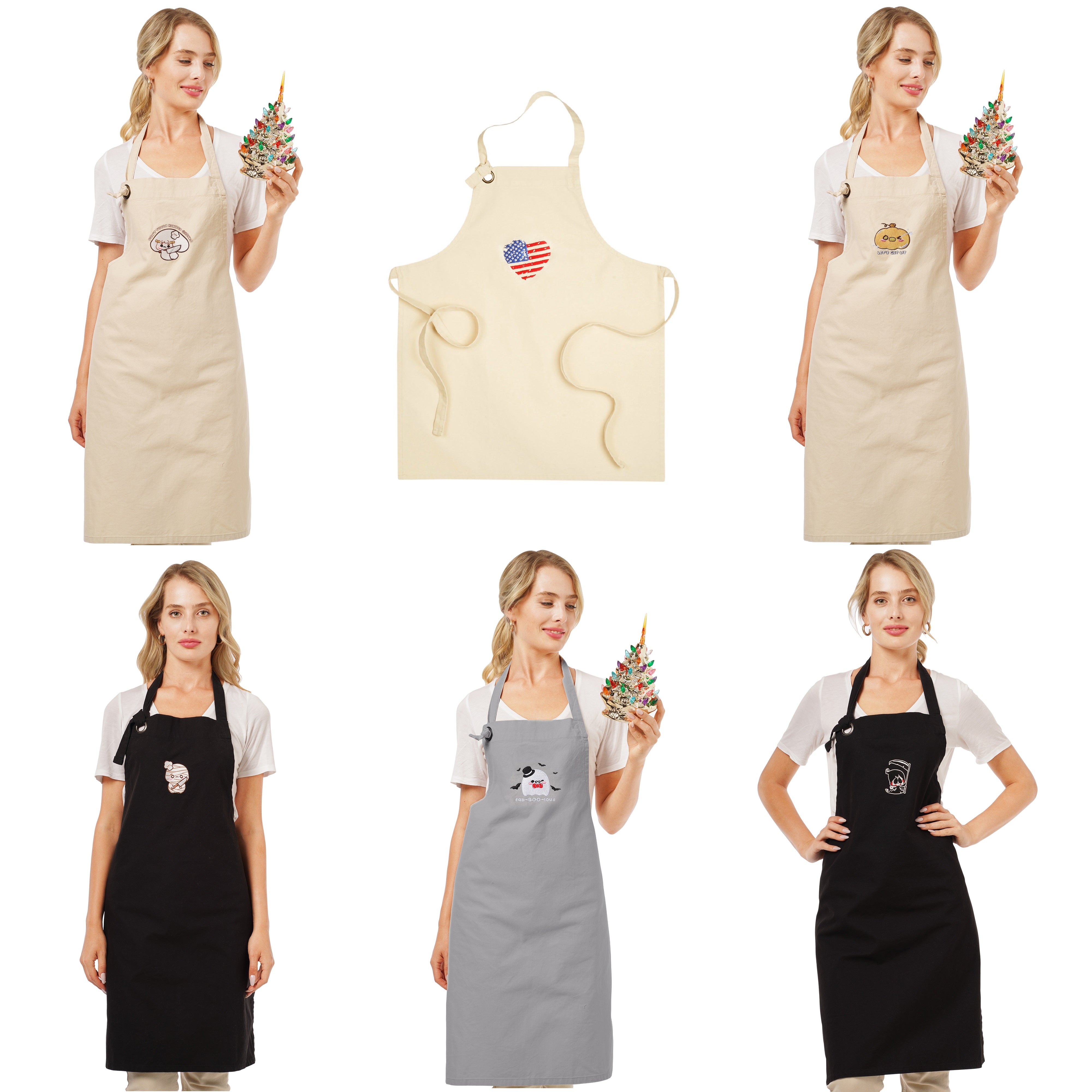 Cozyville Apron Set, Assort of 2, 100% Cotton Chef Apron, Adjustable Strap