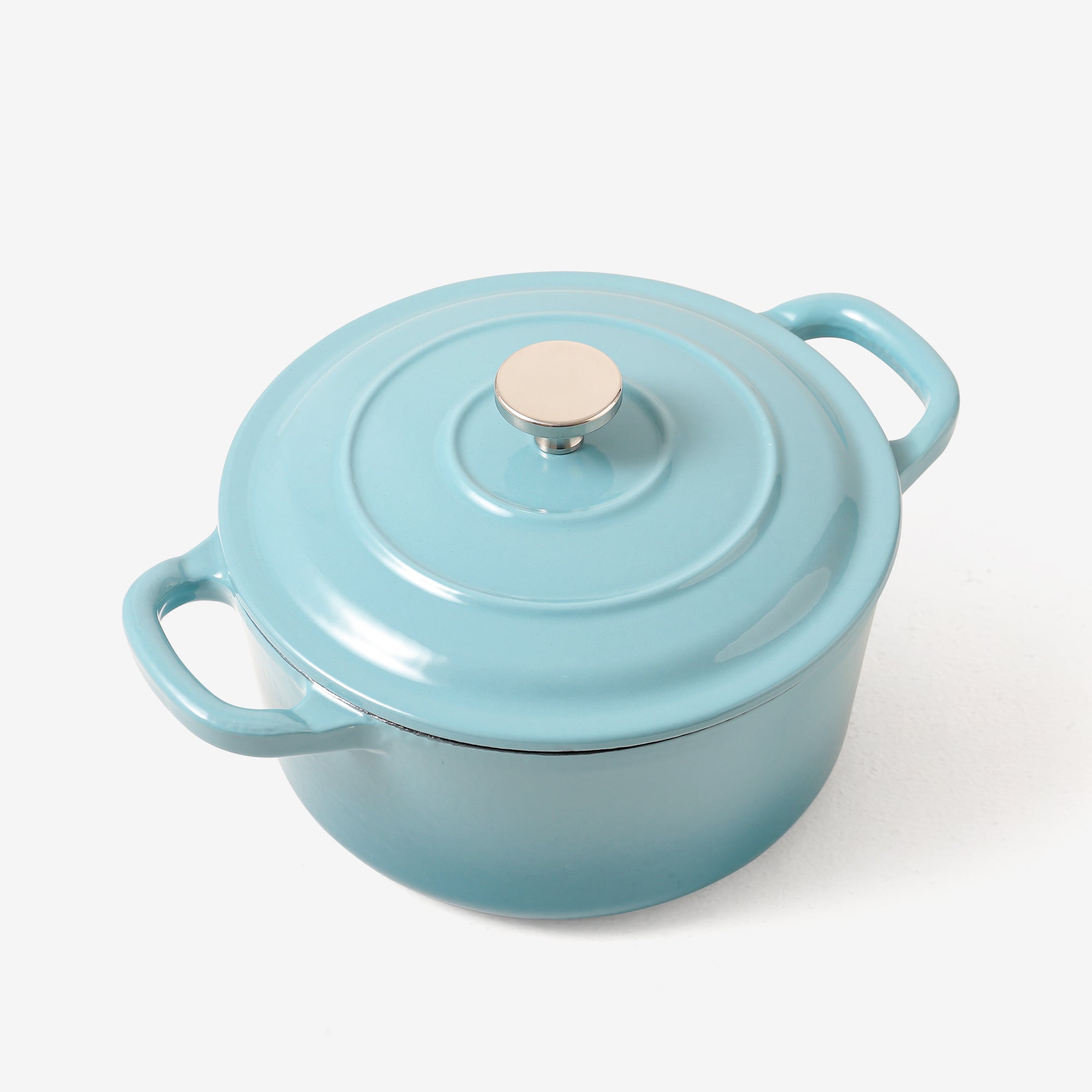 RJ Legend 1.9 Quart Cast Iron Pot, Enameled Cast Iron Pot, Dutch Oven Pot, Non-Stick, Round Braiser with Loop Handles, Blue