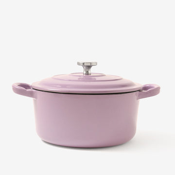 RJ Legend 1.9 Quart Cast Iron Pot, Enameled Cast Iron Pot, Dutch Oven Pot, Non-Stick, Round Braiser with Loop Handles, Purple