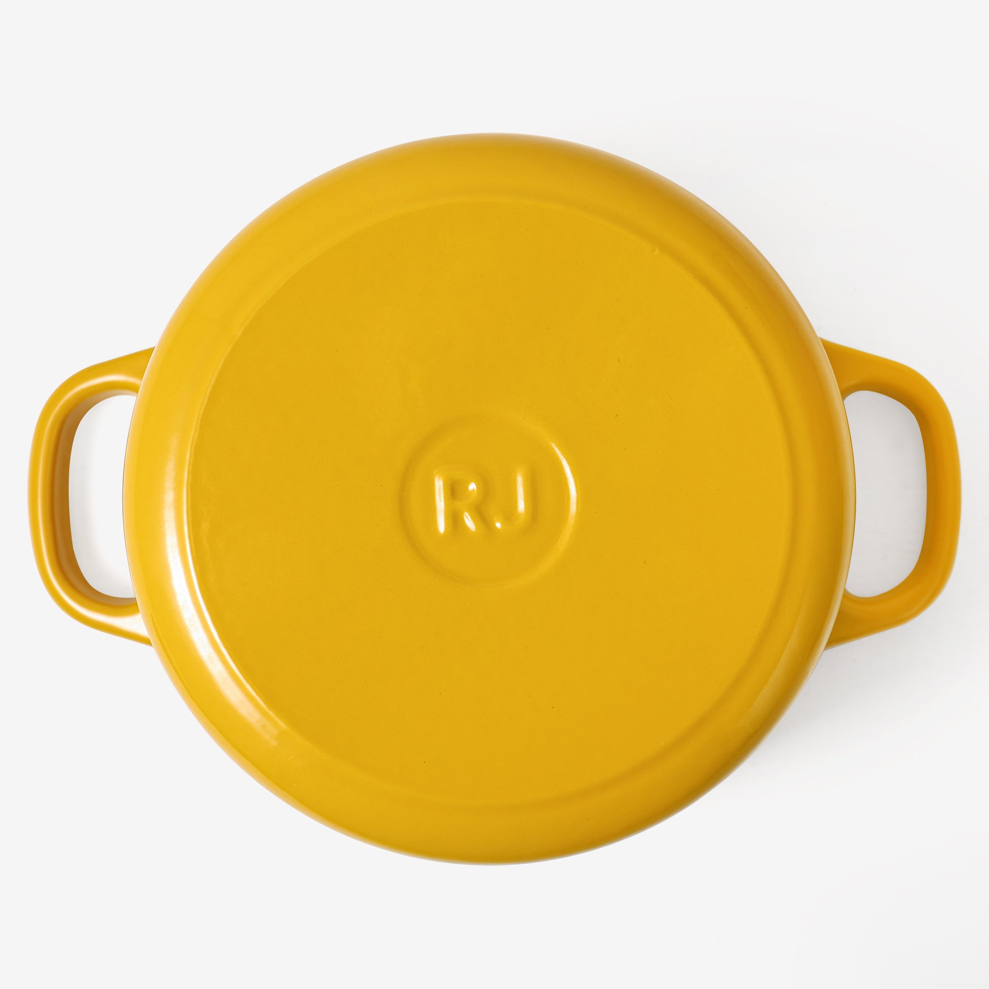 RJ Legend 1.9 Quart Cast Iron Pot, Enameled Cast Iron Pot, Dutch Oven Pot, Non-Stick, Round Braiser with Loop Handles, Mustard Yellow